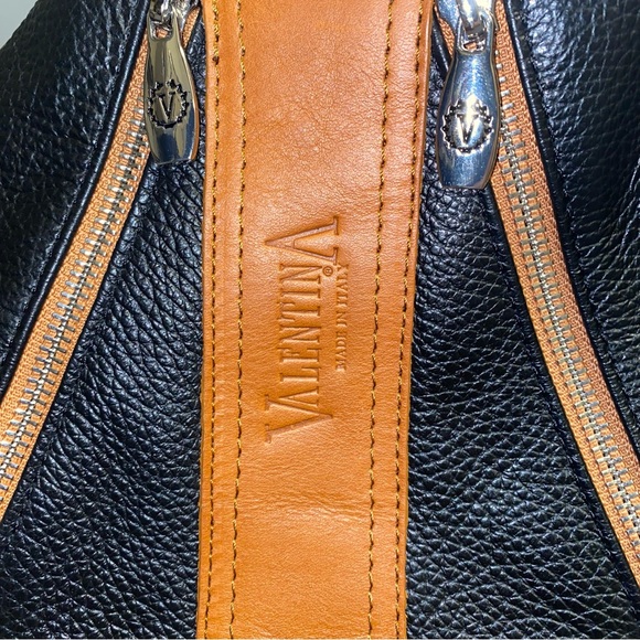 Valentina Black Tan Genuine Leather Made In Italy Sling Backpack - Picture 2 of 14
